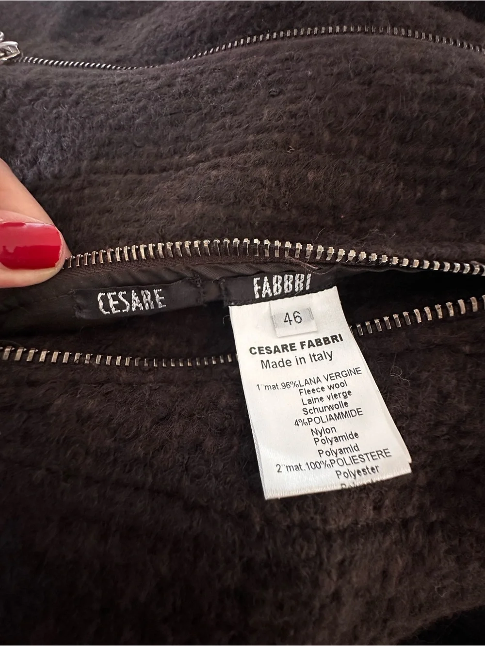 Cesare Fabbri Virgin Wool Coat Made in Italy Brown Moto Trench Style Medium